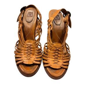 FRYE Vintage '70s Style Woven Leather Platform High Heel Sandals Size 7.5 B